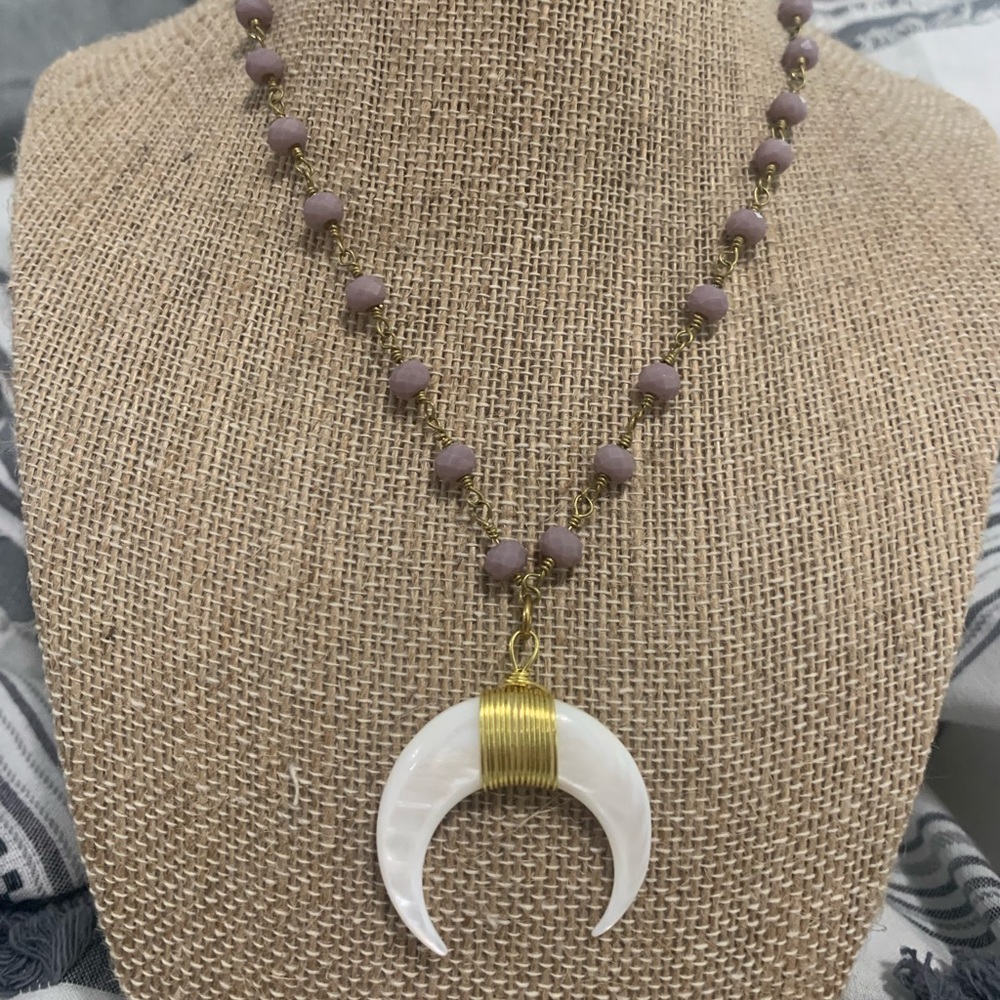 Raw and rebellious purple bead crescent necklace